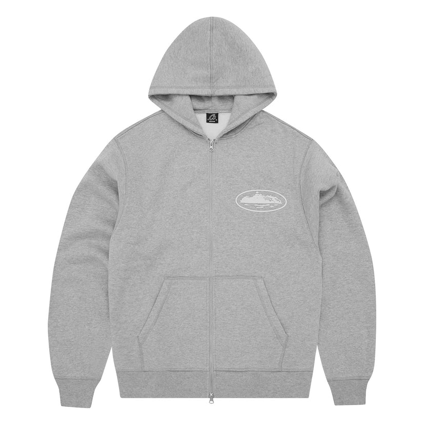 Corteiz Island Puff Print Zip Hoodie Heather Grey